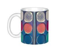 WHJDPP Taza de cerámica impresa con paleta de colores redondos para capuchino, latte, cereales, yogur, leche, bebidas calientes o frías, horno de microondas