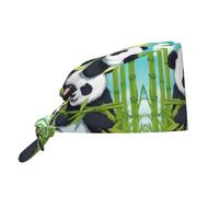 WHJDPP Two Happy Pandas - Gorro de trabajo de limpieza para mujeres y hombres, para cirugía, lactancia, color negro