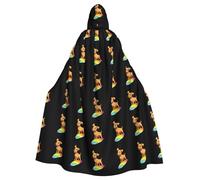 WHJDPP Un cachorro surfeando en un arco iris imprime Halloween capa con capucha para adultos para fiestas de disfraces y eventos temáticos