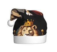 WHJDPP Un león en finería se sienta en un trono Imagen Sombreros de Navidad de felpa para hombres y mujeres, gorras de fiesta de Año Nuevo para adultos