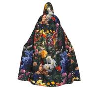 WHJDPP Un mar de flores compitiendo por la belleza Impresión de Halloween Capa con capucha para adultos, sin cremallera, cómoda y duradera para juegos de rol