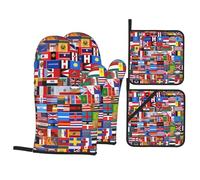 WHJDPP Various Flags Prints - Juego de 4 piezas con soportes para ollas resistentes al calor y guantes de horno, capa impermeable para una fácil limpieza, ideal para asar y hornear