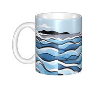 WHJDPP Waves lapping at the rocks Taza de cerámica impresa para capuchino, latte, cereales, yogur, leche, bebidas calientes o frías, horno de microondas