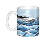 WHJDPP Waves lapping at the rocks - Taza de cerámica para capuchino, latte, cereales, yogur, leche, bebidas calientes o frías, horno de microondas