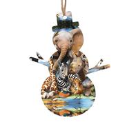 WHJSHOP Adornos de madera de Navidad con forma de muñeco de nieve, 4 unidades, animales salvajes, elefantes, estampados para colgar