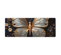 WHJSHOP Alfombrilla de mouse extragrande con estampado de mariposas doradas y blancas, para computadora, oficina, teclado antideslizante para juegos, versión gruesa, 30,5 x 80 cm