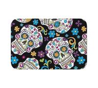 WHJSHOP Alfombrilla de suelo con borde de bloqueo de 101,6 x 152,4 cm, diseño de calavera con flores, absorbe el agua y es antideslizante, suave y cómodo para el baño y la cocina