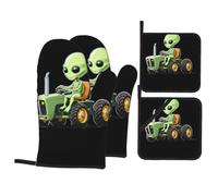 WHJSHOP Alien on a Tractor - Juego de 4 manoplas de horno aisladas y soportes para ollas, antiquemaduras y aislamiento térmico