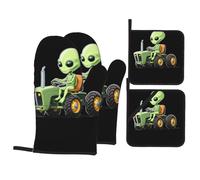 WHJSHOP Alien on a Tractor - Juego de 4 manoplas de horno aisladas y soportes para ollas, antiquemaduras y aislamiento térmico
