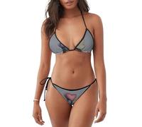 WHJSHOP Bikini de 2 piezas para mujer, apilable, estampado de amor, triángulo, Negro, Large