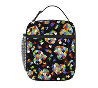 WHJSHOP Bolsa de almuerzo aislada portátil con diseño de corazón para concienciación sobre el autismo, adecuada para estudiantes para trabajar y viajar