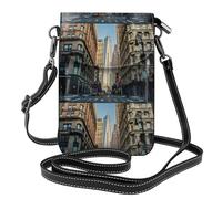 WHJSHOP Bolso pequeño para teléfono celular de 7.6 x 4.9 pulgadas, estampado de calles de la ciudad de Nueva York, funda cruzada con solapa para mujer, perfecta para caminar, acampar, color negro