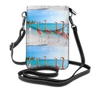 WHJSHOP Bolso pequeño para teléfono celular de 7.6 x 4.9 pulgadas, estampado de flamenco rosa en la playa, funda cruzada de cuero con solapa para mujer, perfecta para caminar, acampar