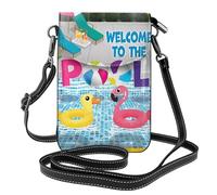 WHJSHOP Bolso pequeño para teléfono celular de 7.6 x 4.9 pulgadas, estampado de flamenco y piscina, funda cruzada de cuero con solapa para mujer, perfecta para caminar, acampar