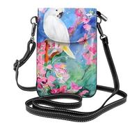 WHJSHOP Bolso pequeño para teléfono celular de 7.6 x 4.9 pulgadas, hermoso estampado de cacatúa, pájaro, flor, funda cruzada de cuero con solapa para mujer, perfecta para caminar, acampar