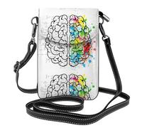 WHJSHOP Bolso pequeño para teléfono celular de 7.6 x 4.9 pulgadas, imagen geométrica de cerebro con impresión científica, funda cruzada de cuero con solapa para mujer, perfecta para caminar, acampar