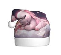 WHJSHOP Bonito sombrero de Navidad con estampado de elefante durmiendo y luna rosa para adultos, por lo que es un regalo divertido y duradero para hombres y mujeres