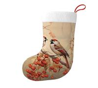 Whjshop Calcetines de Navidad con estampado de gorrión en rama de fruta roja de doble cara para decoración de interiores y fiestas de gran capacidad