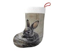 Whjshop Calcetines de Navidad impresos de doble cara con diseño de conejo gris pequeño pisando un charco para decoración de interiores y fiestas de gran capacidad