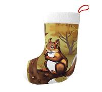 Whjshop Calcetines de Navidad impresos de doble cara con patrón de ardilla que come nueces para decoración de interiores y fiestas de gran capacidad