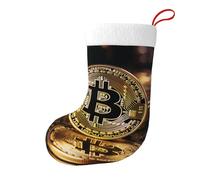 Whjshop Calcetines de Navidad impresos de doble cara con patrón de Bitcoin para decoración de interiores y fiestas de gran capacidad
