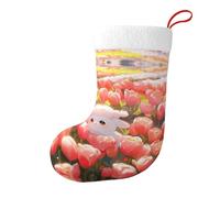 Whjshop Calcetines de Navidad impresos de doble cara con patrón de ovejas pequeñas en tulipanes para decoración de interiores y fiestas de gran capacidad