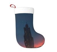 WHJSHOP Calcetines decorativos de Navidad con diseño de edificios altos en el sol de noche para decorar durante Halloween, Navidad y Año Nuevo