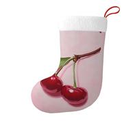 Whjshop Calcetines decorativos de Navidad con estampado de cerezas sobre fondo rosa para árboles de Navidad, mesas de comedor