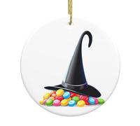 WHJSHOP Candy Under The Witch Hat Pattern Christmas Ceramic Decoration Circular Interior Decoration Gift -7.4 cm