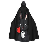 WHJSHOP Capa con capucha para adultos con diseño de conejito negro sosteniendo un corazón, sin cremallera, cómoda y duradera para juegos de rol