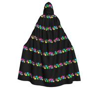 WHJSHOP Capa con capucha para adultos con diseño de estrellas fluorescentes y flores coloridas para Halloween, disfraces de juegos de rol y fiestas temáticas