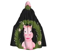 WHJSHOP Capa con capucha para adultos con diseño de hipopótamo rosa en una corona para Halloween, juegos de rol y fiestas de disfraces