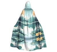 WHJSHOP Capa con capucha para adultos con diseño de hojas caídas en un lago tranquilo para Halloween, disfraces de juegos de rol y fiestas temáticas