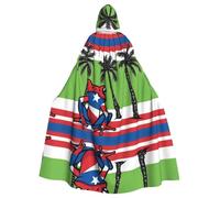 WHJSHOP Capa con capucha para adultos con diseño de rana y palmeras de la bandera de Puerto Rico, sin cremallera, cómoda y duradera para juegos de rol