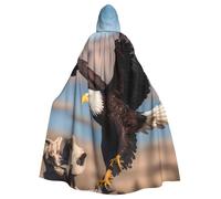 WHJSHOP Capa con capucha para adultos con estampado de águila calva en 3D, para Halloween, con pajarita, sin cremallera