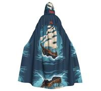 WHJSHOP Capa con capucha para adultos con estampado de piratas náuticos, con pajarita, sin cremallera