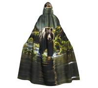 WHJSHOP Capa con capucha para adultos de Brown Bear Pounce Picture Halloween sin cremallera, cómoda y duradera para juegos de rol