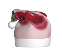 WHJSHOP Cerezas sobre fondo rosa Patrón de sombreros de Navidad de felpa para hombres y mujeres, gorras de fiesta de Año Nuevo para adultos