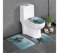WHJSHOP Cliffside - Juego de alfombras de baño con imagen de cabaña: 3 alfombrillas antideslizantes (24 x 16 pulgadas) para inodoro, tocador y baños, fácil de limpiar
