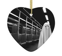 WHJSHOP - Colgante de cerámica para árbol de Navidad, 6,8 x 7,6 cm, diseño de fantasma a medianoche con cuerda de alambre dorada para colgar fácilmente