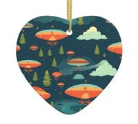 WHJSHOP - Colgante de cerámica para árbol de Navidad, 6,8 x 7,6 cm, diseño de ovnis con cuerda de alambre dorada para colgar fácilmente