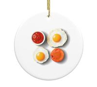 WHJSHOP Colgante redondo de cerámica con diseño de huevo frito con salsa de tomate, árbol de Navidad, decoración navideña de 2.9 pulgadas