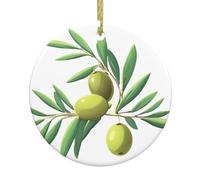 WHJSHOP Colgante redondo de cerámica con diseño de rama de olivo para árbol de Navidad, diseñado específicamente para las vacaciones