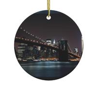 WHJSHOP Colgante redondo de cerámica con imagen de noche de Nueva York, diseño de árbol de Navidad, diseñado específicamente para las vacaciones