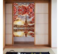 WHJSHOP Cortina con estampado de la Torre Eiffel de París con hojas de otoño, dos piezas empalmadas, cortinas de tela de 34 x 56 pulgadas, divisores de habitación, tela suave y no se arruga fácilmente