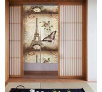 WHJSHOP Cortina vintage con estampado de mariposas de la Torre Eiffel de París, dos piezas empalmadas, cortinas de tela de 34 x 56 pulgadas, divisores de habitación, tela suave y no se arruga