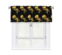 WHJSHOP Cortinas cortas con estampado de claveles dorados con cenefa de 137 x 45 cm, filtran la luz, fácil instalación para cocina, baño, lavandería, estudio
