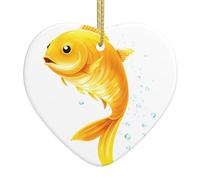 WHJSHOP de colgante de cerámica para árbol de Navidad, un pez dorado brillante salta fuera del agua. Decoración impresa para centros comerciales, supermercados, tiendas