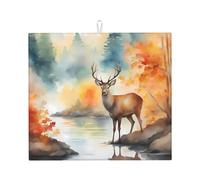 WHJSHOP Deer by The River - Almohadilla absorbente para encimera de cocina, antideslizante, reversible, regalo para nuevos hogares, renovaciones, Navidad, Día de la Madre, cumpleaños