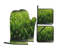 WHJSHOP Dew on The Grass Prints - Juego de 4 manoplas de horno aisladas y soportes para ollas, antiquemaduras y aislamiento térmico